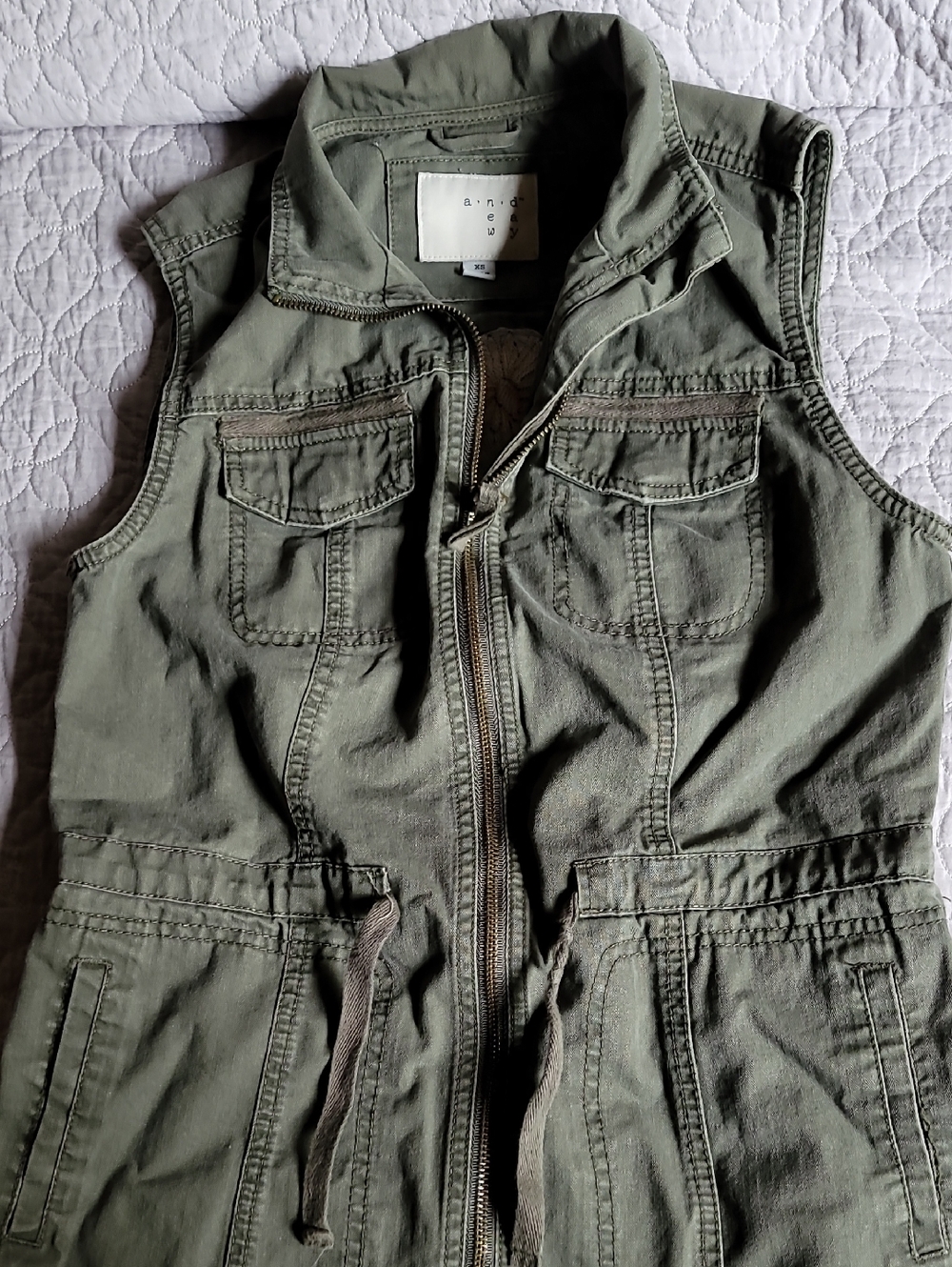 A new day Olive Utility Zip-Front Sleeveless Vest with Brass Zipper